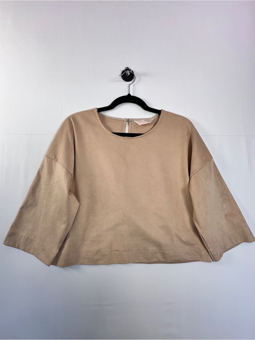 Vanessa Made in Italy Faux Suede Boxy Cropped Top Sand Beige Size M